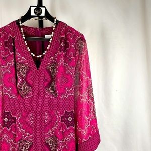 New York & Co. V Neck Boho Dress w Bell Sleeves & Coordinating Patterns, Size XL
